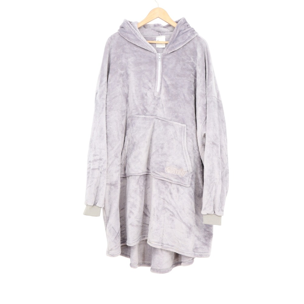 The Comfy Quarter Zip Oversized Wearable Blanket Hoodie Gray Plush One Size